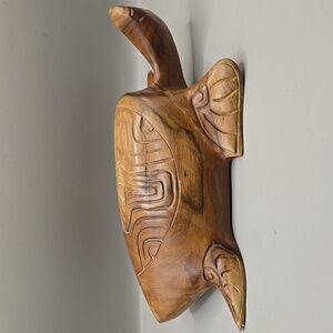 Hand Carved Wood Sea Turtle Tortoise Sculpture Island Coastal Art Home Decor